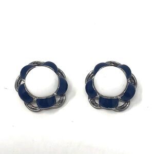 Vintage Enamel Lucite Silvertone Clip Earrings Nautical Patriotic Colors